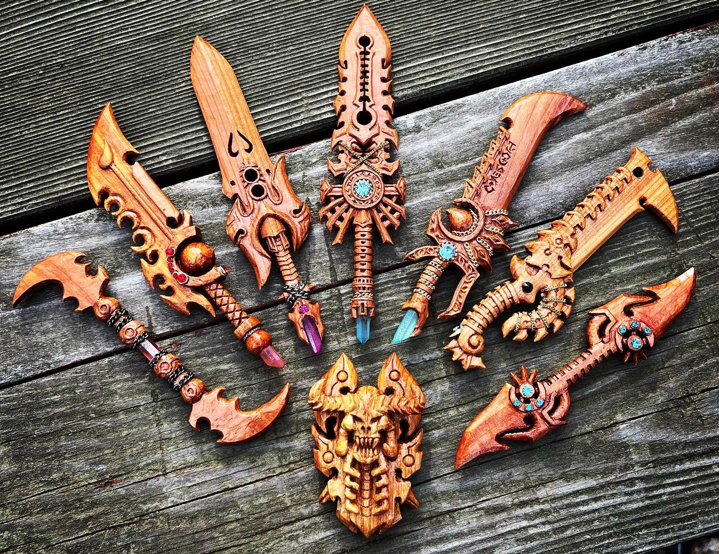 Fantasy weapons wood carving