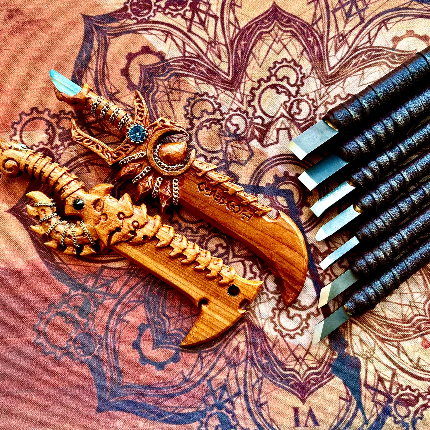fantasy swords wood carving