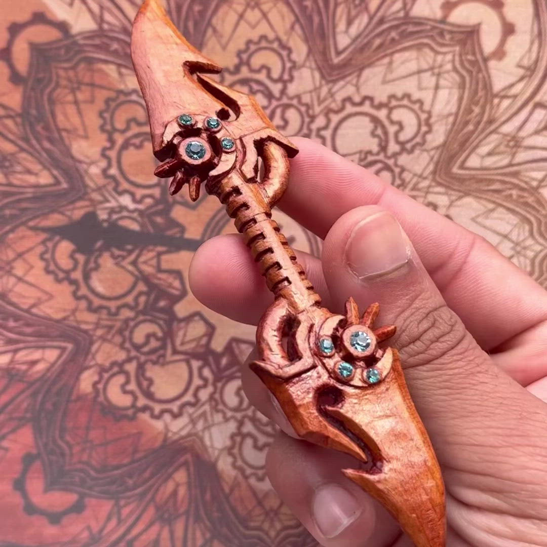epic fantasy woodcarving weapon