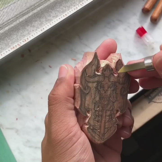 fantasy shield 3d wood carving timelapse