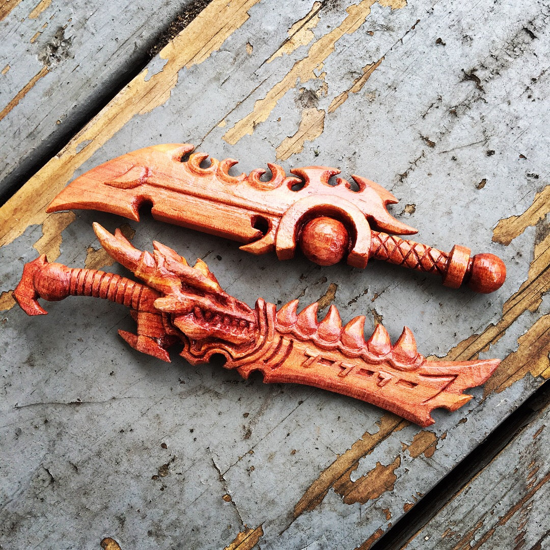 wood carving dragon skull fantasy sword art