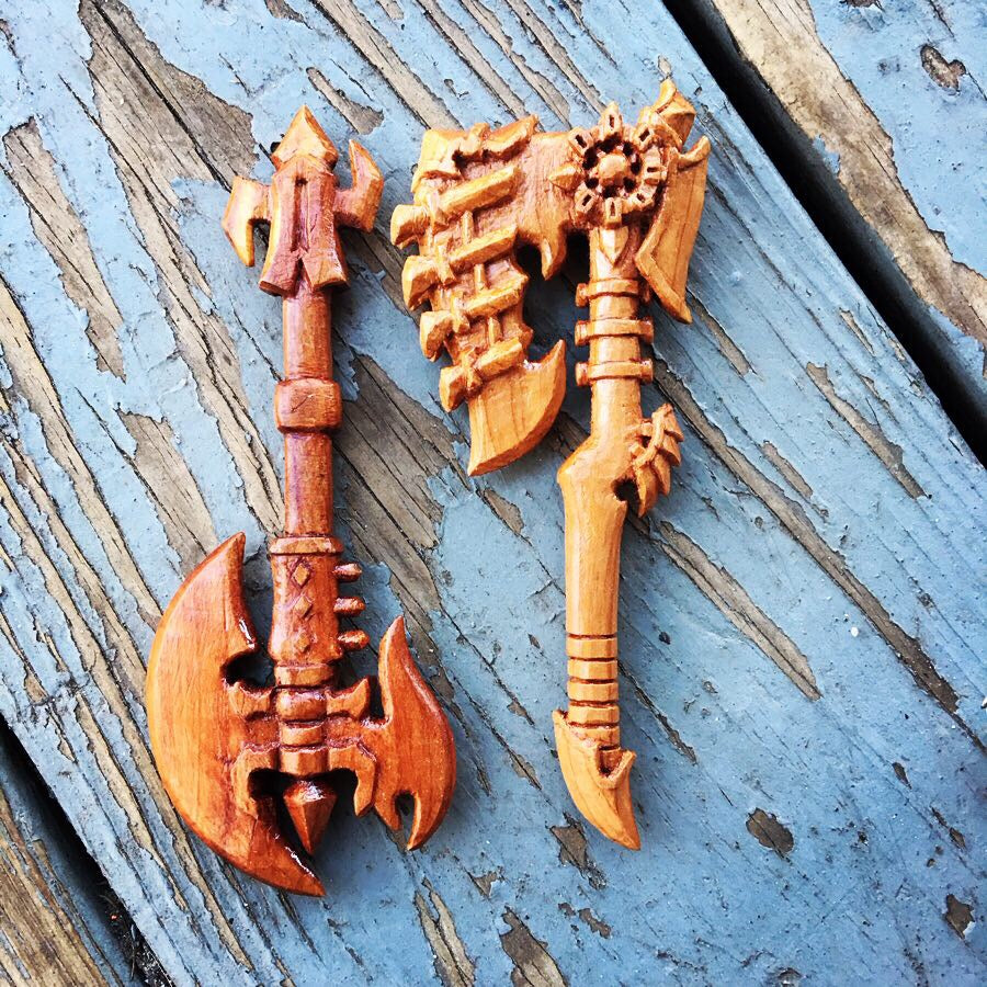 wooden handmade fantasy axes
