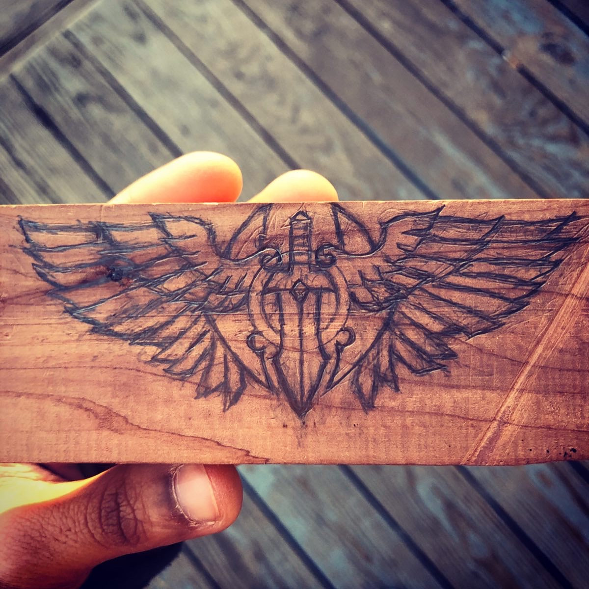 wood sketch eagle wings